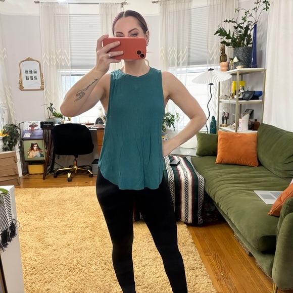 Turquoise Ribbed High Neck Ribbed Forever 21 Sleeveless Tank Top Sz Small - Picture 7 of 7